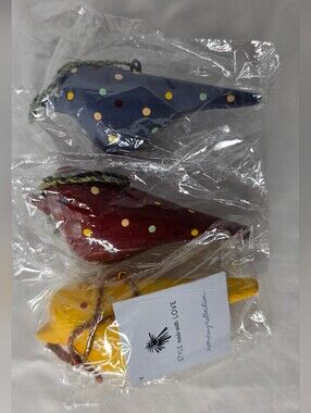 Noonday Collection Handcrafted Ceramic Bird Songbird Ornament Set of 3 India NEW